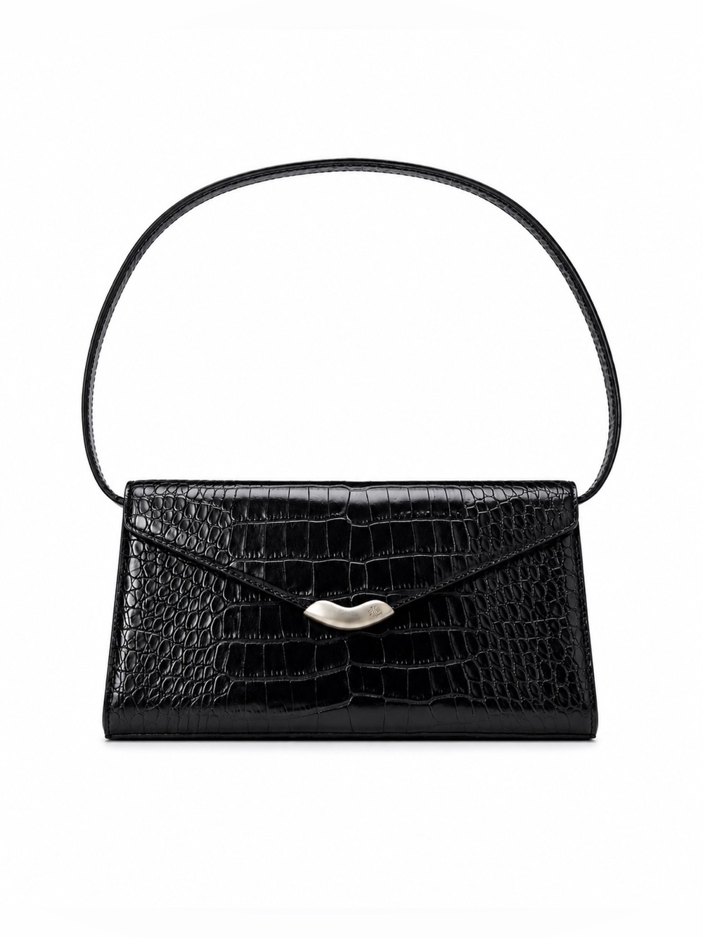 Vintage Lauren Ralph Lauren Black Croc Embossed Leather Shoulder